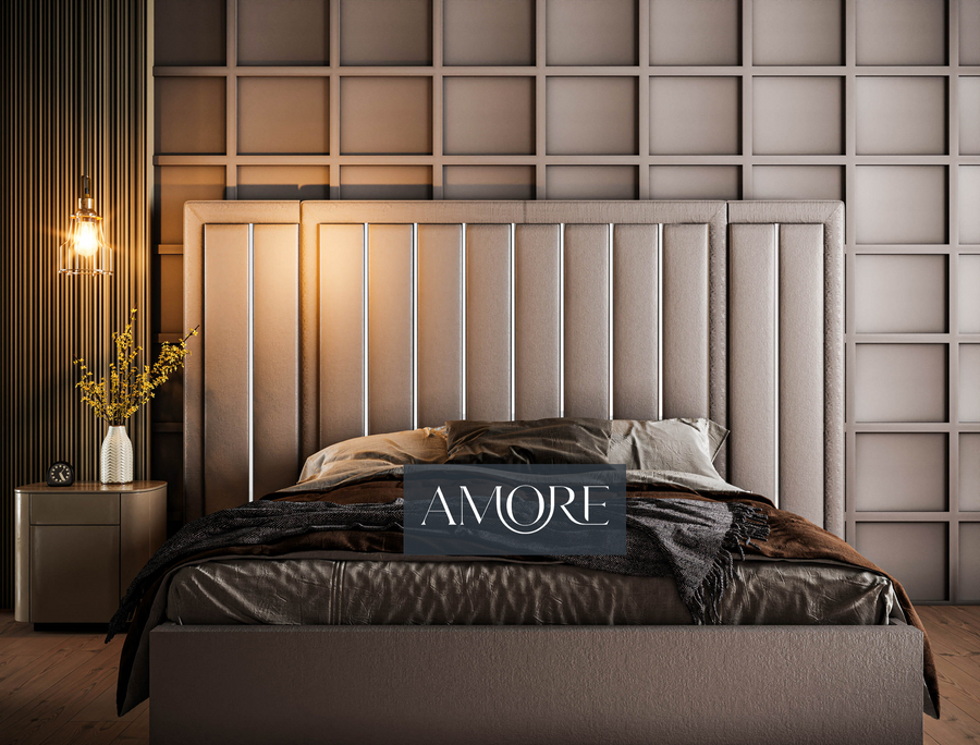 Lucy Chrome Strip Wide Headboard Panelled Bed
