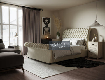 Scroll End Chesterfield Upholstered Sleigh Beds Amore