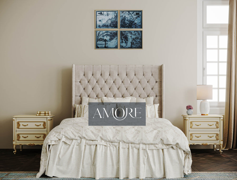 Sutton Chesterfield Upholstered Wingback Bed  - Amore