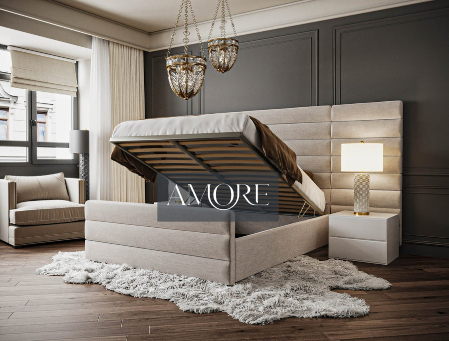 Leland Wide Headboard Upholstered Line Panel Bed - Amore