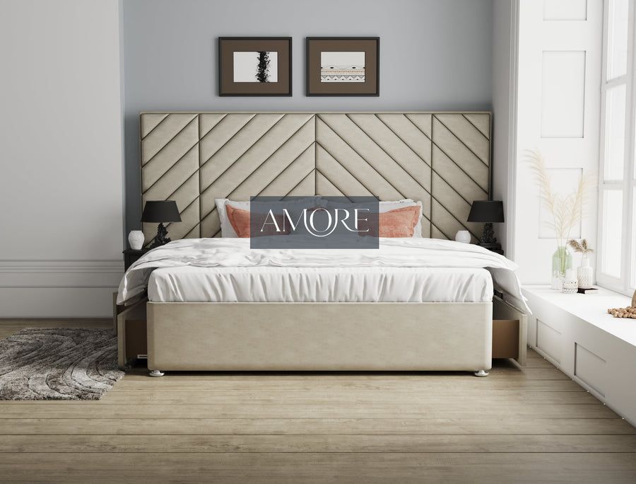 Addison Chesterfield Cross Pane Wide Headboardl Storage Drawer Divan Bed - Amore