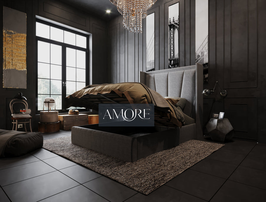 Evelyn Horizon Winged Bed Grey Bed- Amore