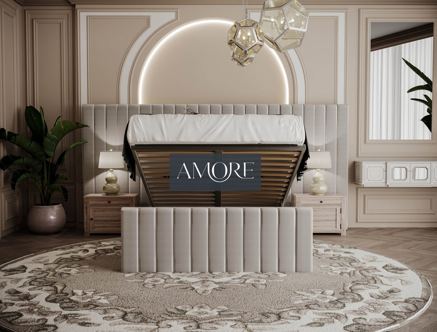 Harper Wide Headboard Panelled Stripe Bed - Amore