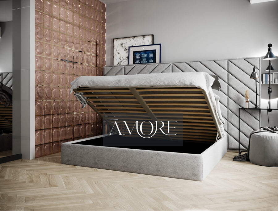 Windsor Wide Extended Headboard Mirror Stripe Panelled Bed Amore