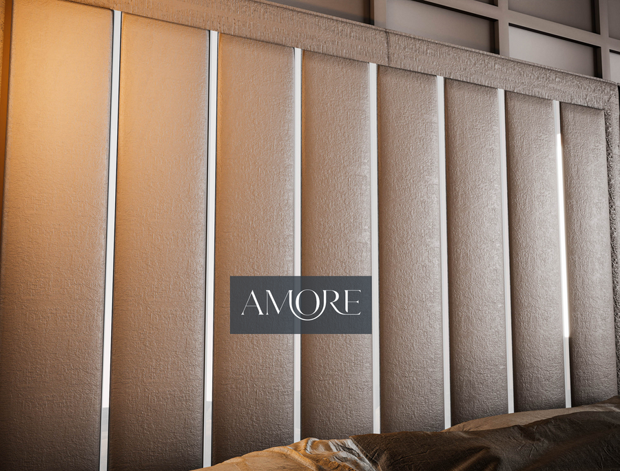 Lucy Chrome Strip Wide Headboard Panelled Bed