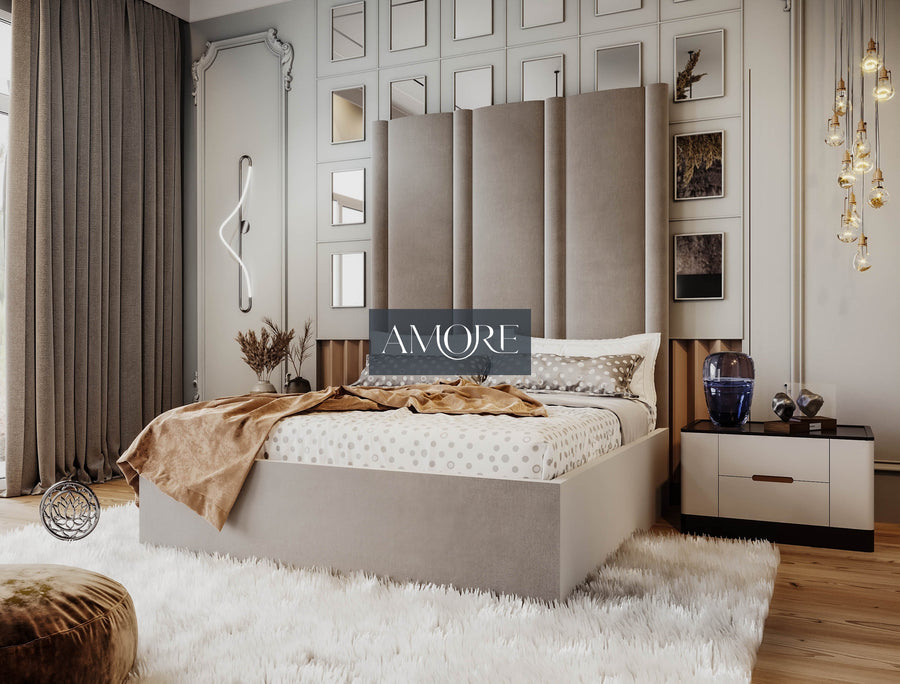 Celia Hybrid Mirror Wide Extended Headboard Bed, Mirror Bed, Wide headboard bed, extended headboard bed